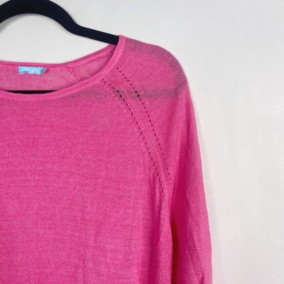 J McLaughlin Small Pink Linen Raglan Long Sleeve Sweater Lightweight Round Neck - Picture 3 of 9